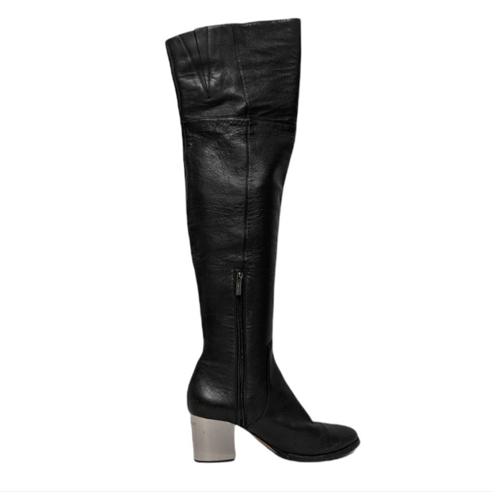 JIMMY CHOO Mercer Over the Knee OTK Leather Silver Block Heel Boots 39.5 - Picture 6 of 13